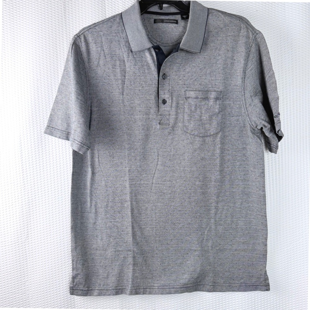 Greg Norman Men Gray Cotton Golf Polo Shirt Large Preppy Sporty Collared Club